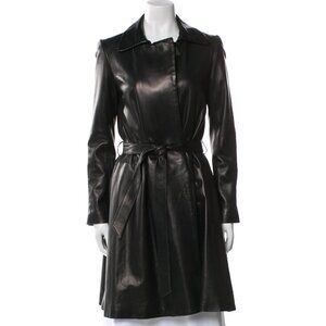 The Row Buttery Soft Black Leather Belted Trench Coat Size 2